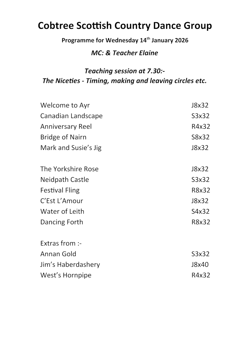 Programme 14th January 2026