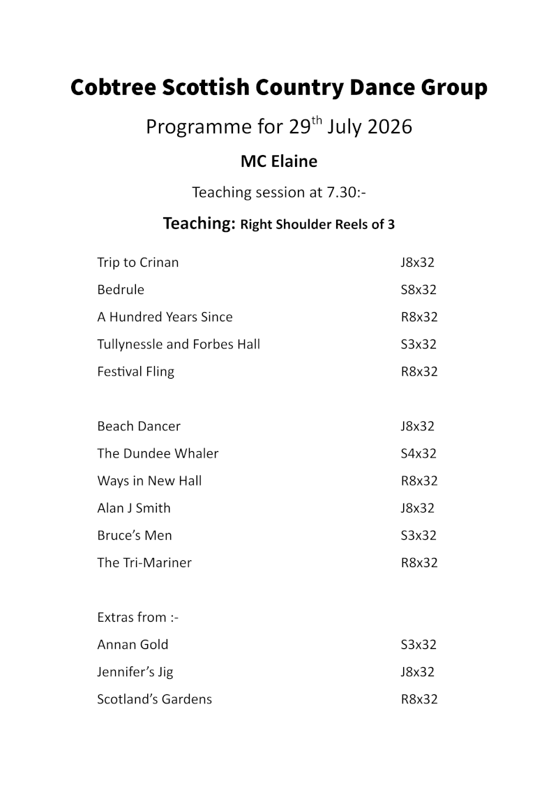 Programme 29th July 2026