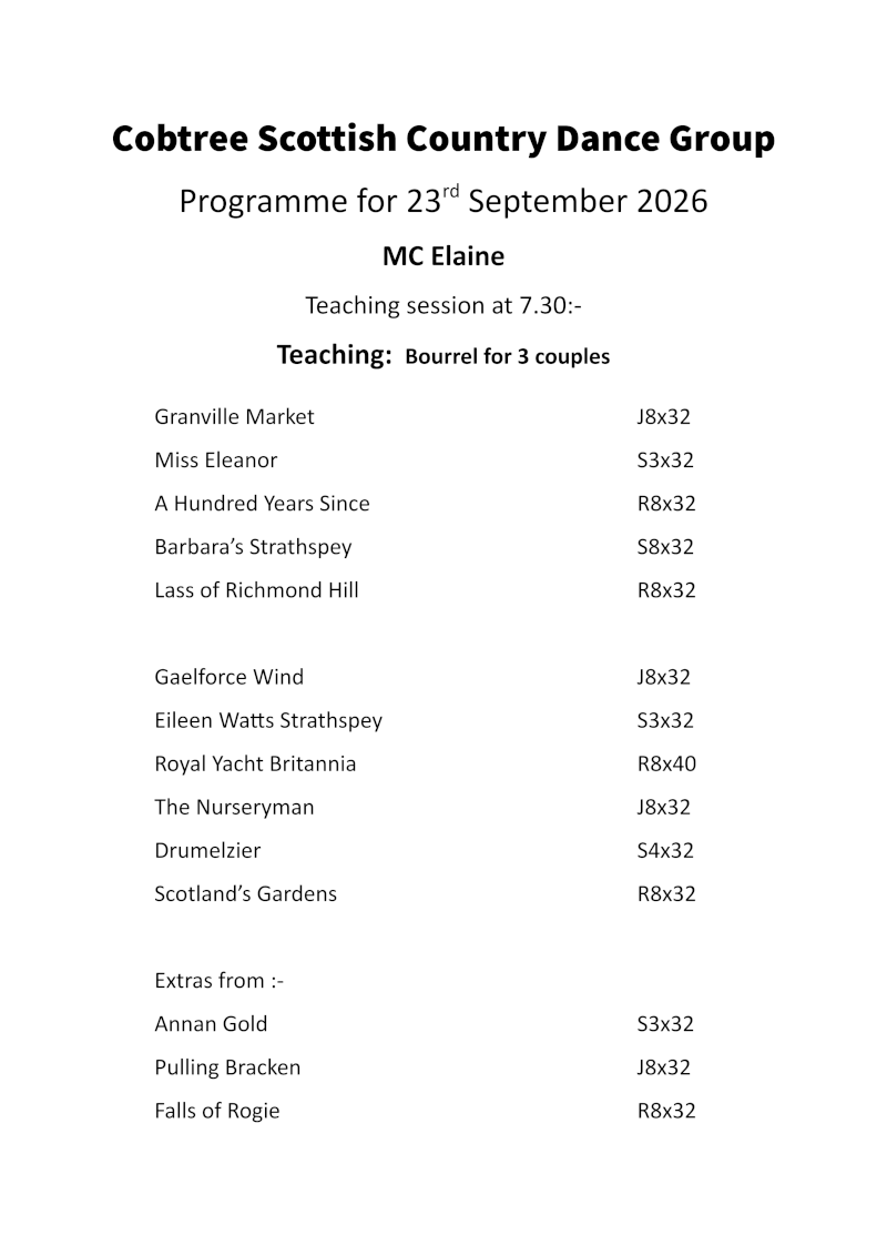 Programme 23rd September 2026